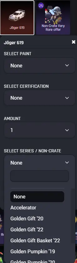 Preview for unable to select non crate series for the Jager 619